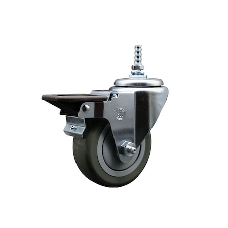 Service Caster 35 Inch Gray Polyurethane 38 Inch Threaded Stem Caster with Brake SCC-TS20S3514-PPUB-PLB-381615
